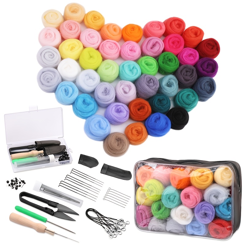 

45 Colors Needle Felting Knitted Set With Tools And Storage Bag - Diy Crafts Kit With Felting Needles, Sculpting Foam, And Accessories