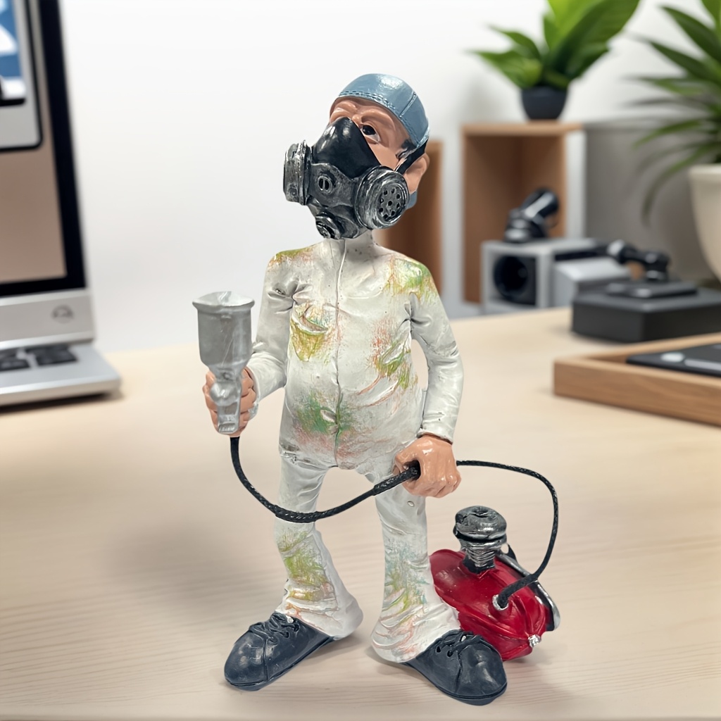 TEMU Creative Spray Painter Resin Statue - Piece, Unique Workwear Sculpture, Home And Office Desktop Decoration, Professional Commemorative Gift
