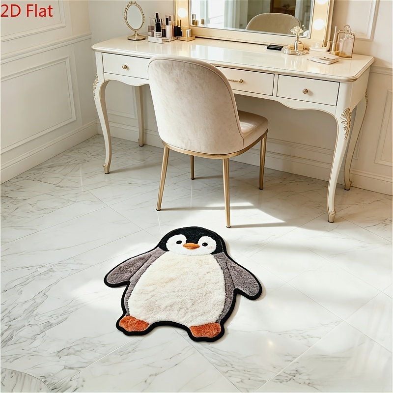 TEMU Faux Cashmere 900g 9mm 2d Flat Cute Penguin-shaped Living Room Sofa Carpet Trendy Individual Bedroom Decor Bedside Carpet Irregular Non-regular