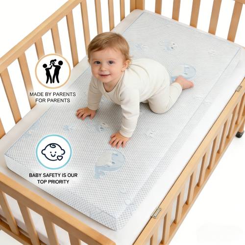 double sided memory high sponge mattress for infant and toddler 51 97 x 28 35 x 3 94 soft breathable mattress with removable and machine washable cover suitable for standard baby cribs and toddler beds cartoon blue and
