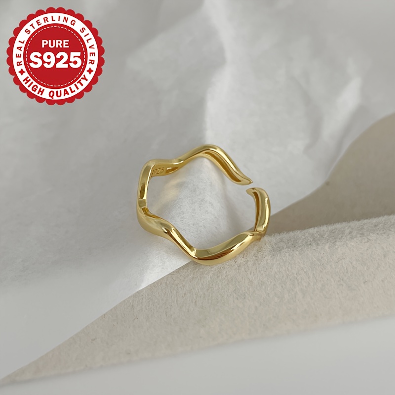 1 Curve Fashion Ring, S925 Sterling Silver Open Adjustable Curve Ring, Irregular Wave Pattern Stackable, Suitable For Commuting Wear, Hypoallergenic