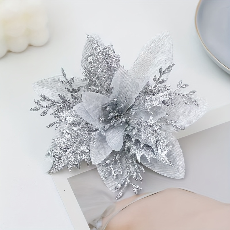 60-piece 5.5-inch Shiny Double-layer Christmas Floral Strips With Tree Decor And Wreath Accessories, Ideal For Holiday Parties & Weddings – Includes 30 Flower Branches + 30 Clips