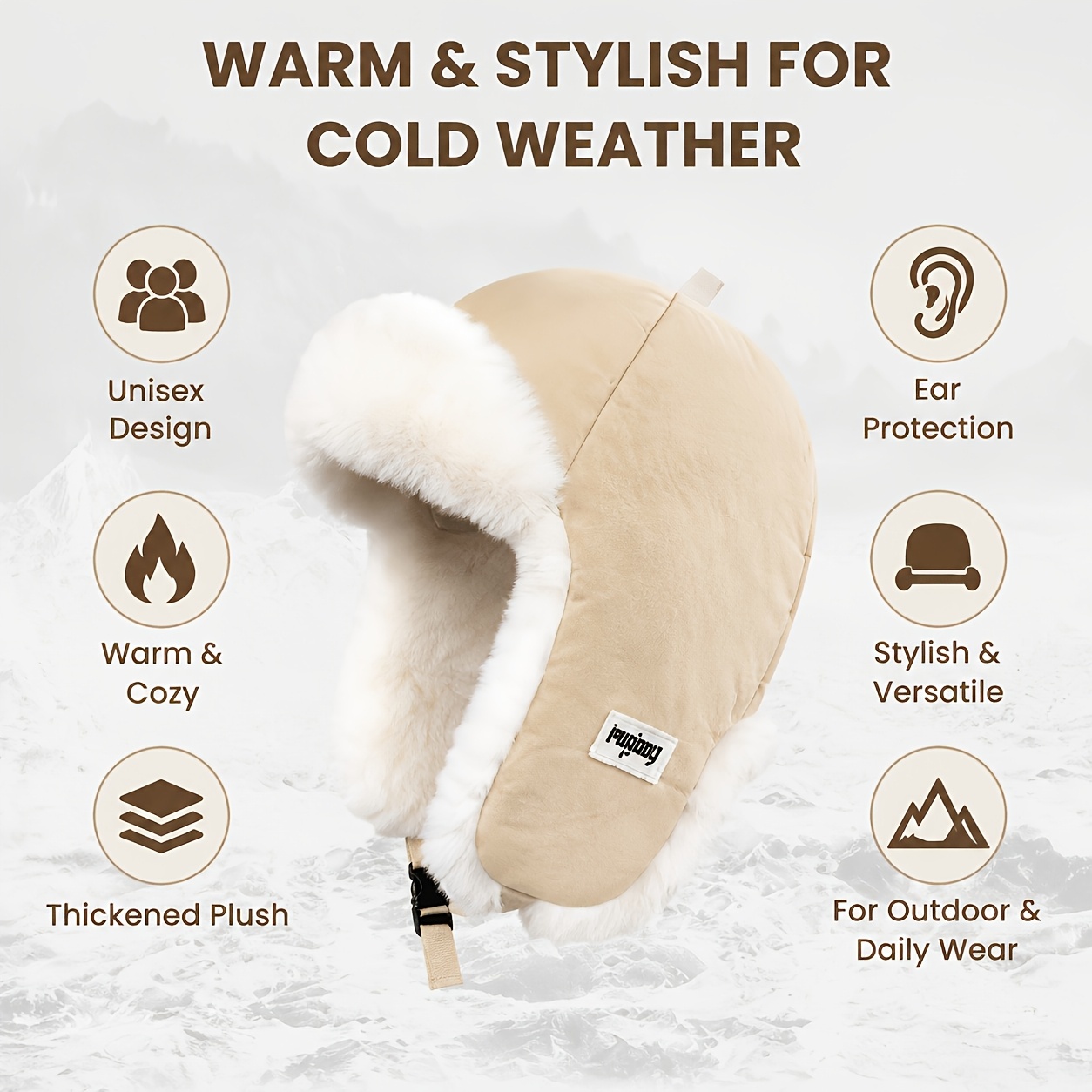 Unisex Winter Trapper Hat, Thick Windproof Pilot Ushanka Hat