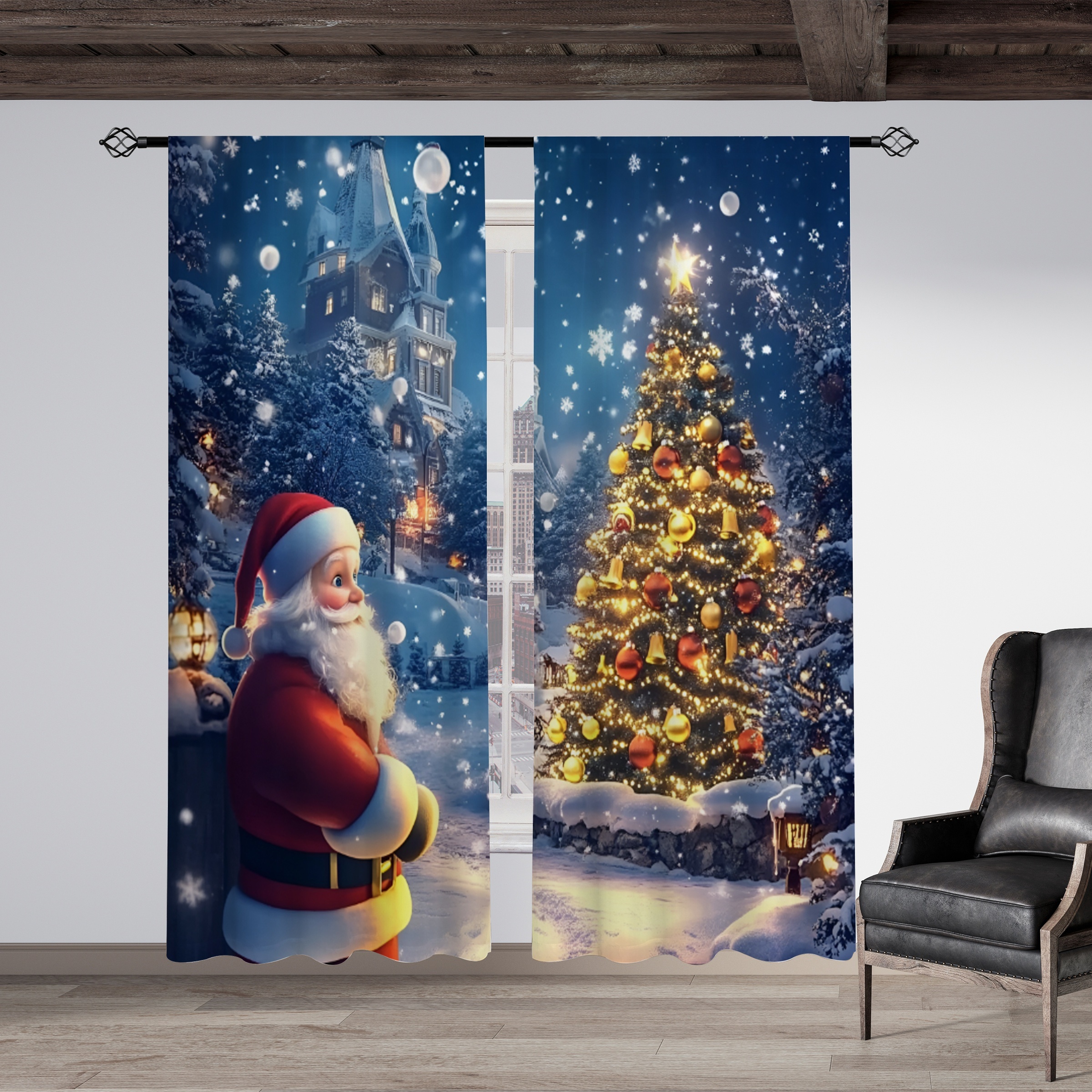 TEMU Set tende semi-trasparenti stampate con alberi di Natale e , adatte per soggiorni, sale giochi e camere da letto, realizzate in poliestere per