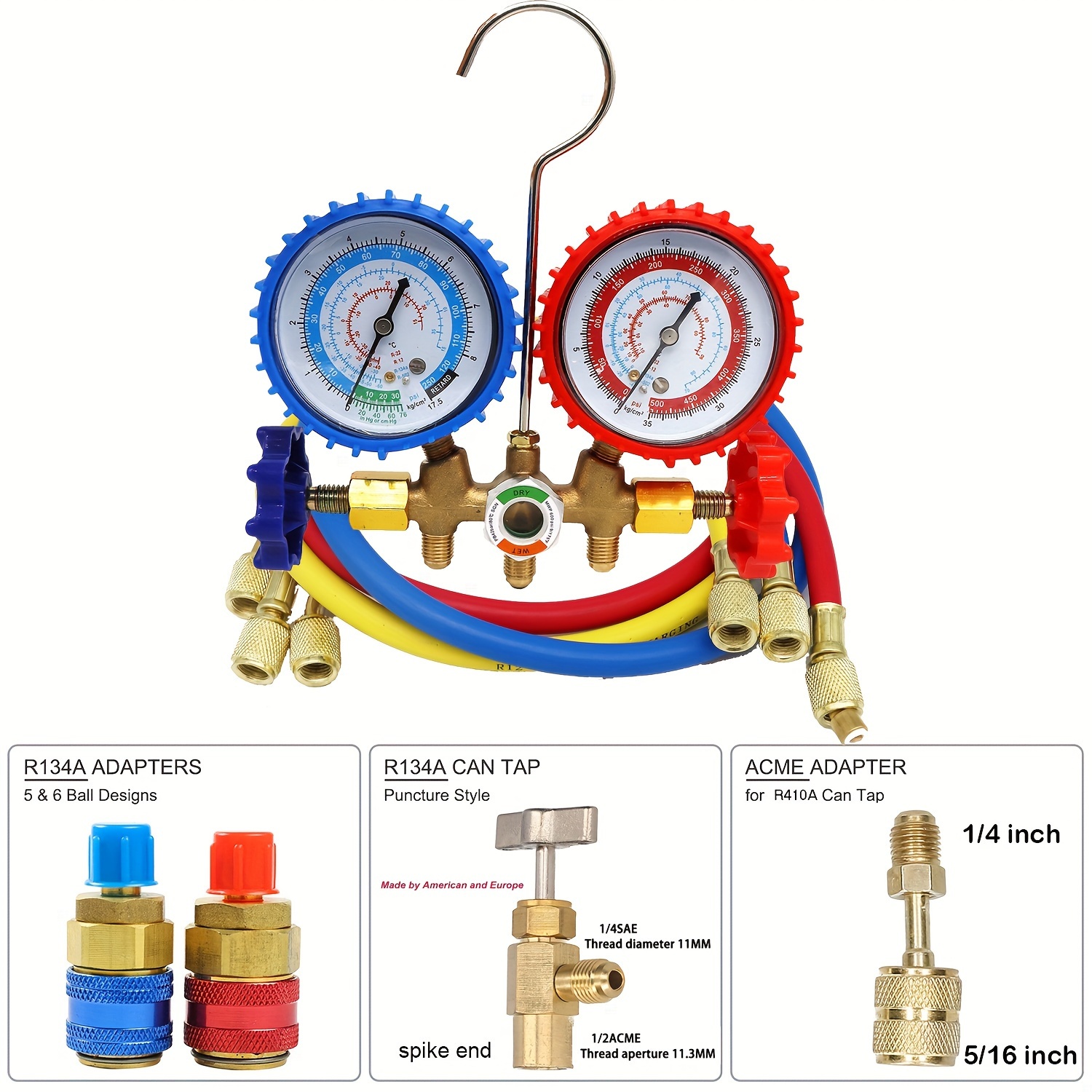 dual gauge refrigerant pressure tester set for car ac     no power needed ideal for r22 r502 r404a r134a details 2