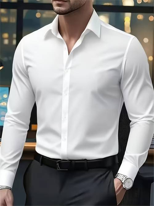 high end mens solid color shirt simple commuter long sleeved top for spring and autumn suitable for inner and outer wear