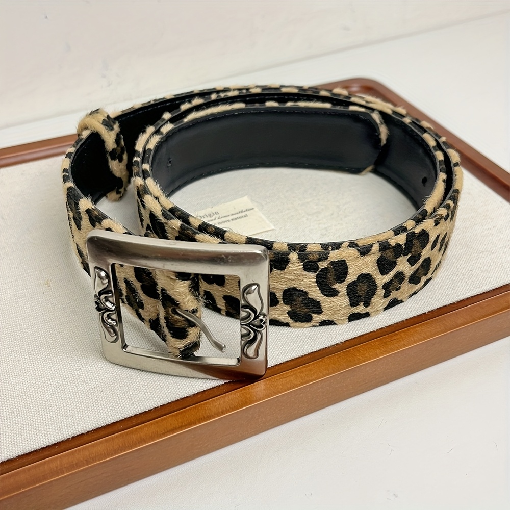 Women's Leopard Print Adjustable Belt with Metallic Buckle