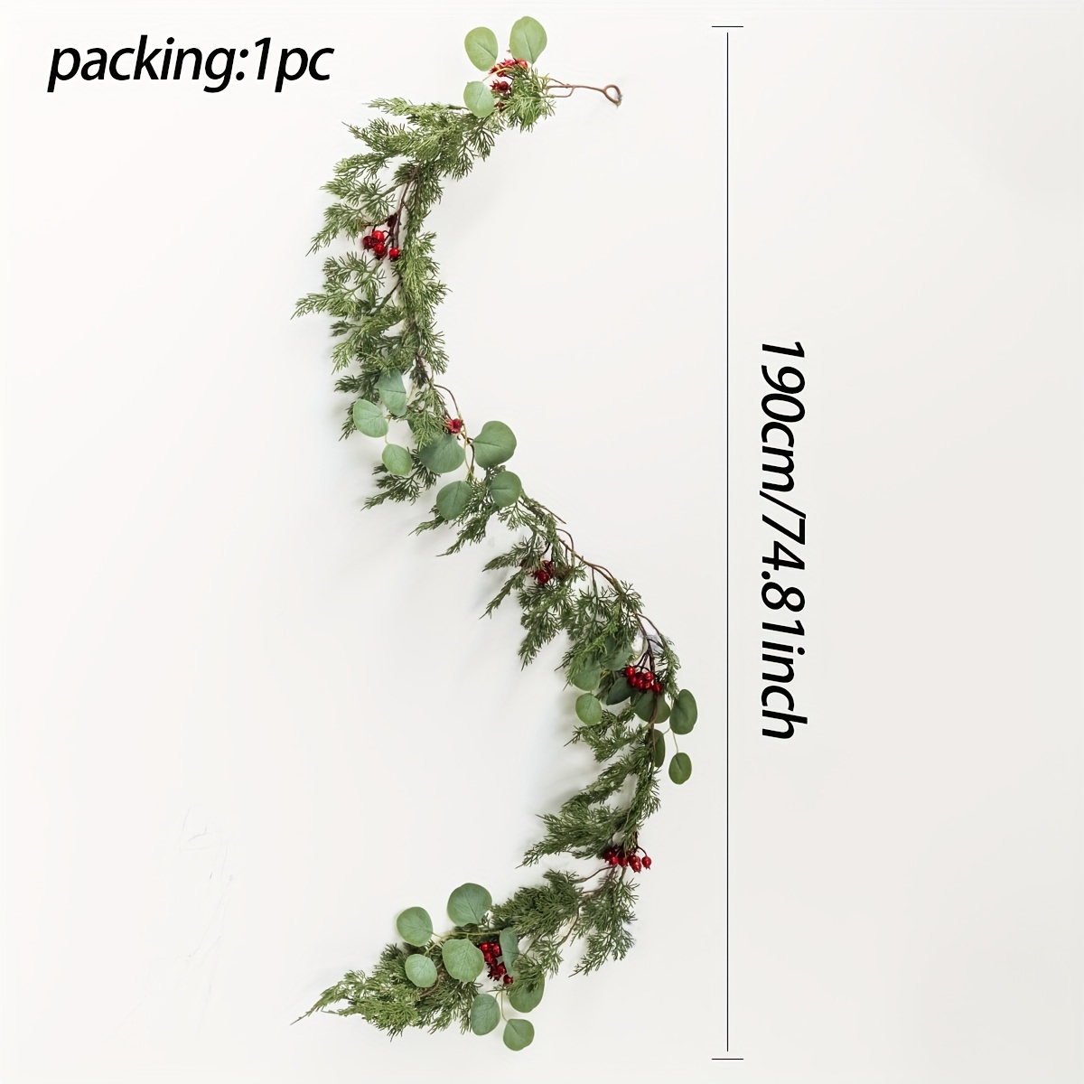 72 Pine And Eucalyptus Vine 1pc Suitable For Living Room, Party Decoration, Stair Hanging Decoration, Table Center Decoration, Furniture Decoration, Christmas Decoration