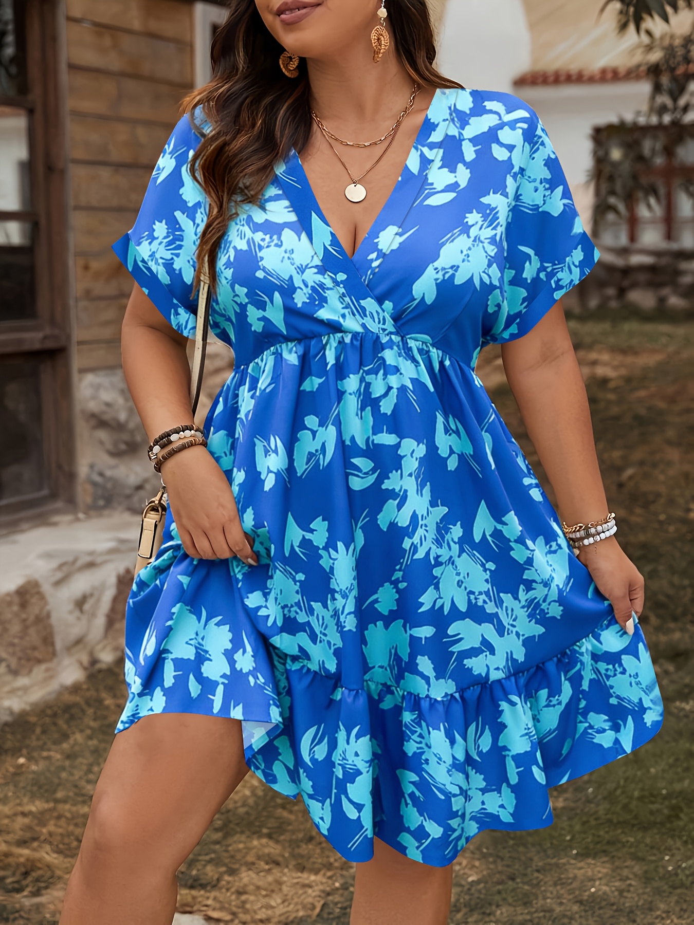 short sleeve plus size graduation dress women plus size floral casual FREE SHIPPING