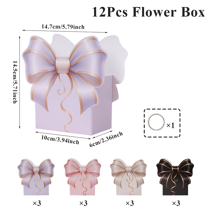 Image of 12pcs, Bow Flower , Bouquet Display Basket, Wedding Floral Arrangement Box, Afternoon Tea Dining Table Decor, Theme Birthday Party Table Centerpiece, For Happy Birthday Party Decor