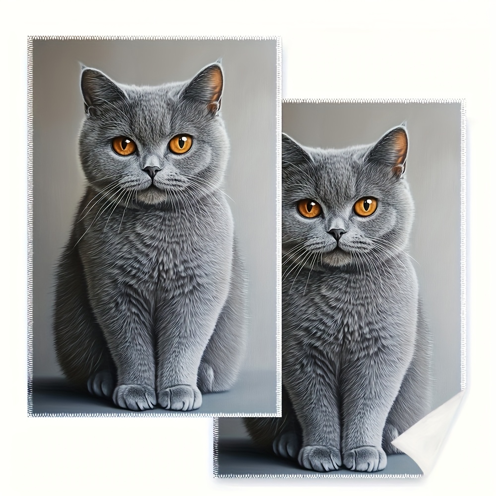 TEMU 2 British Shorthair Cat Kitchen Towels - 40x60cm Absorbent And Decorative Dishcloths For Cooking, Baking, Housewarming Gifts - Machine Washable