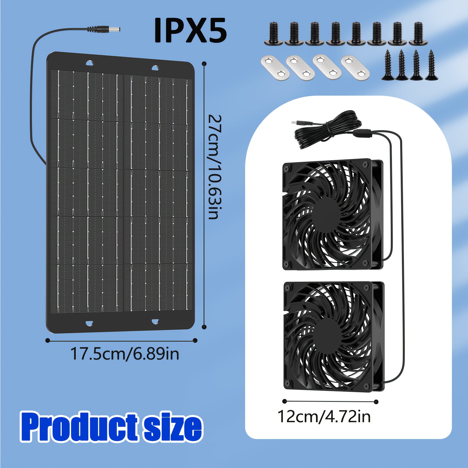 15w/30w Solar Dual Fan Exhaust Intake Air Circulation Fan Kit, Solar Panel Powered Fans For Chicken Coop, Outside Battery Powered Solar Vent Fans For Shed, Attic, Greenhouse