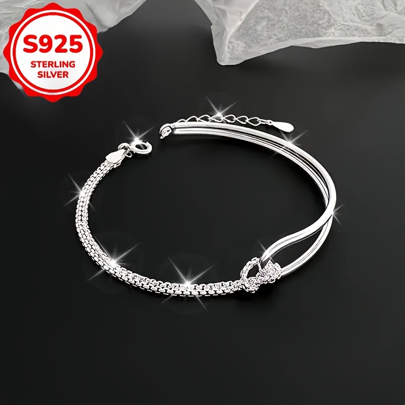 Light 925 Sterling Silver Adjustable Semi Chain Bracelet