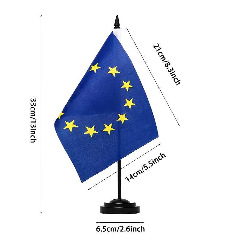 Image of Single Piece Of A Flag Measuring 2.6 Inches Inches - Eu Desk Flag Sized 14 By 21 Cm - With A Black Plastic Stick And Base