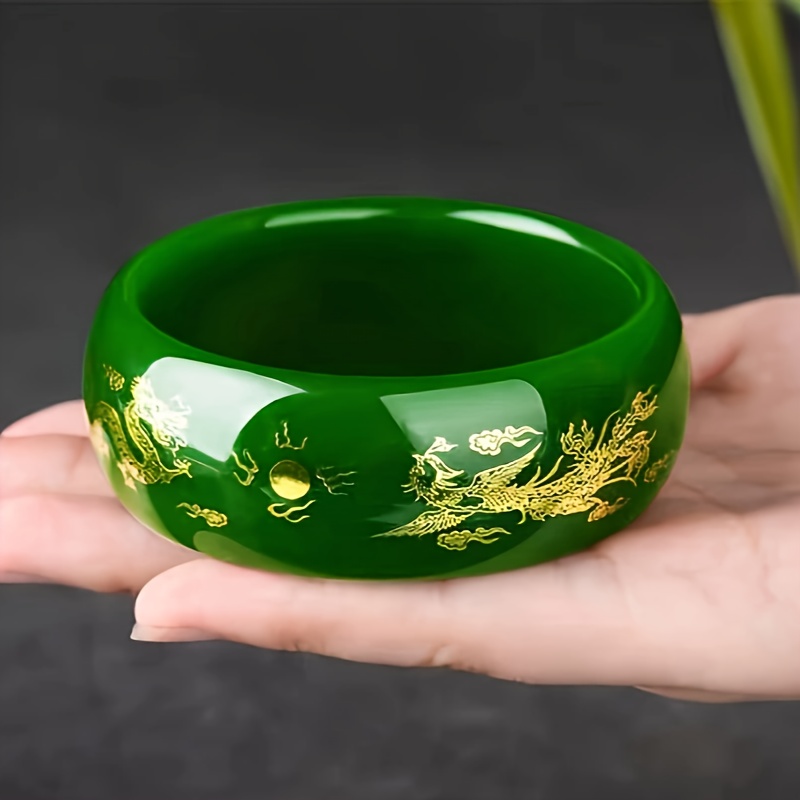 

1pc Spinach Green Dragon And Phoenix Decor Bracelet, Ideal Gift For New Year