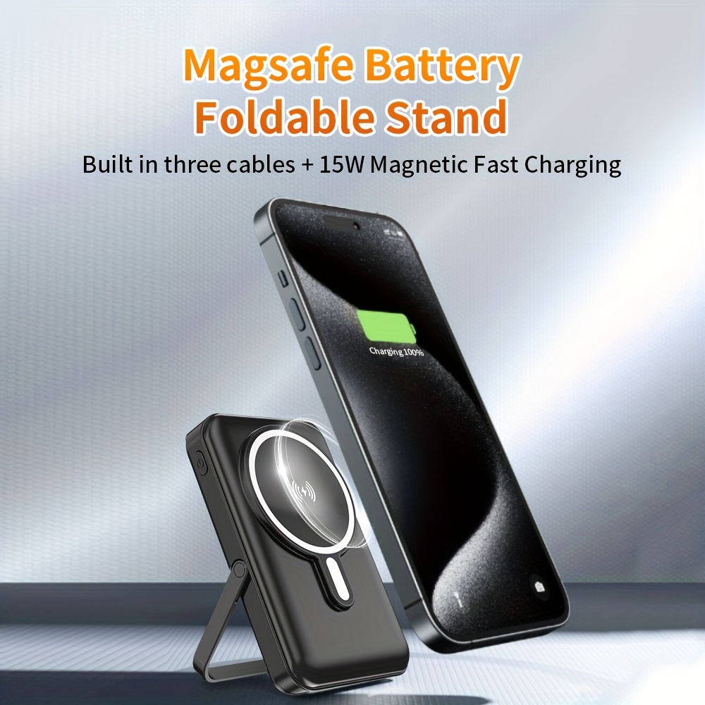 

20000mah 5 In 1 Wireless Portable Charger With Built-in Cables, Magnetic Power Bank Led Display, Mag-safe Battery Pack With Stand 20w Pd Fast Charging For Iphone 15/14/13/12/pro/mini/pro Max