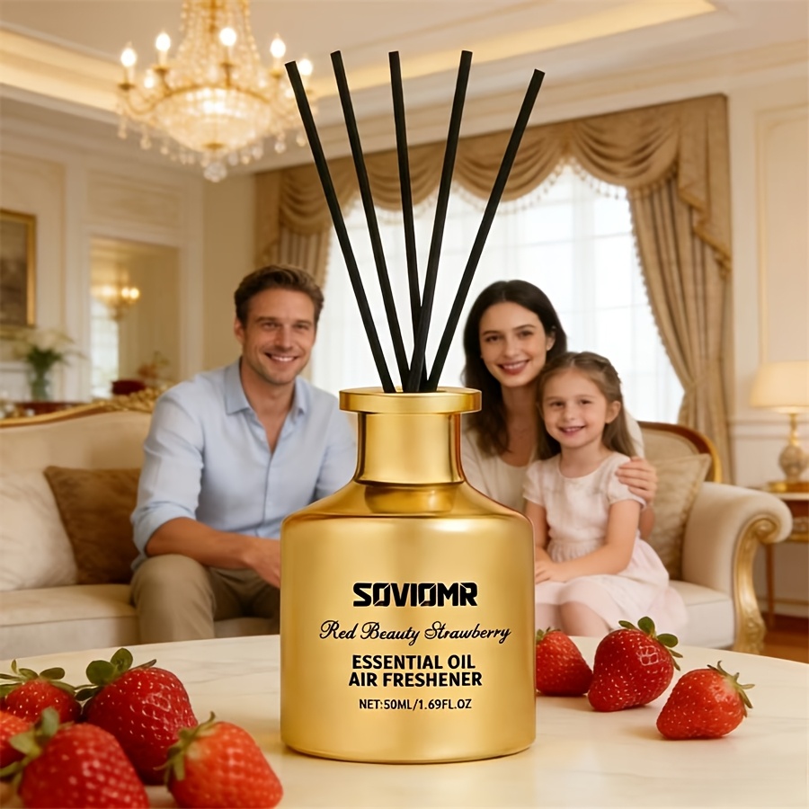 1 Sticlă de Difuzor de Ulei Esențial, Perfect pentru Spații Mari, Acest Odorizant de Aer de Lungă Durată Eliberează un Parfum Plăcut. Disponibil într-o Varietate de Parfumuri, Inclusiv Ocean, Căpșună, Santal, Mașină Nouă, Vanilie și Iasomie, Este un Cadou Ideal