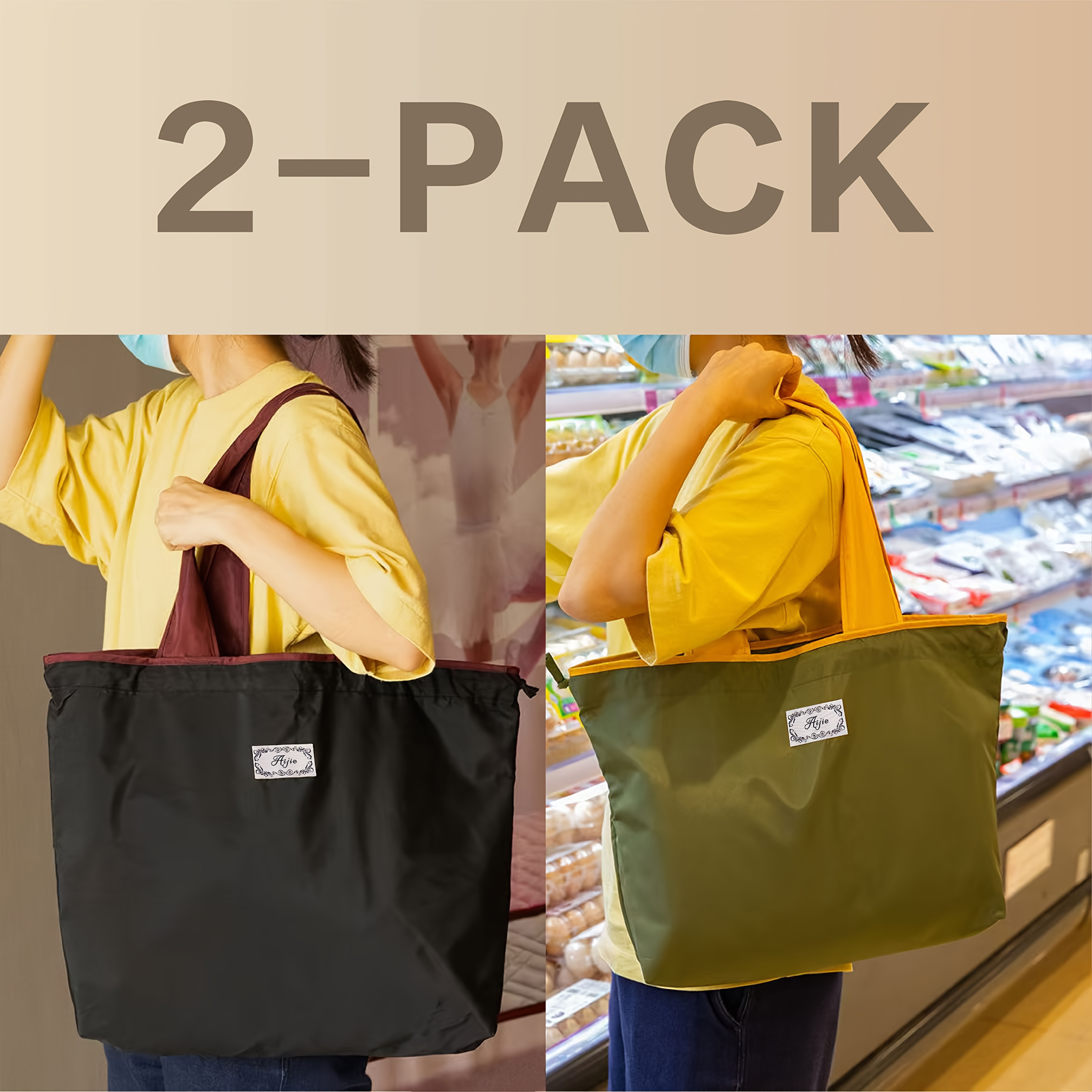 TEMU 2pcs Fashion Multi Color Geometric Printed Tote Bag - Large Capacity Foldable Drawstring Closure, Multi Suitable For Shopping, Laundry, Travel,