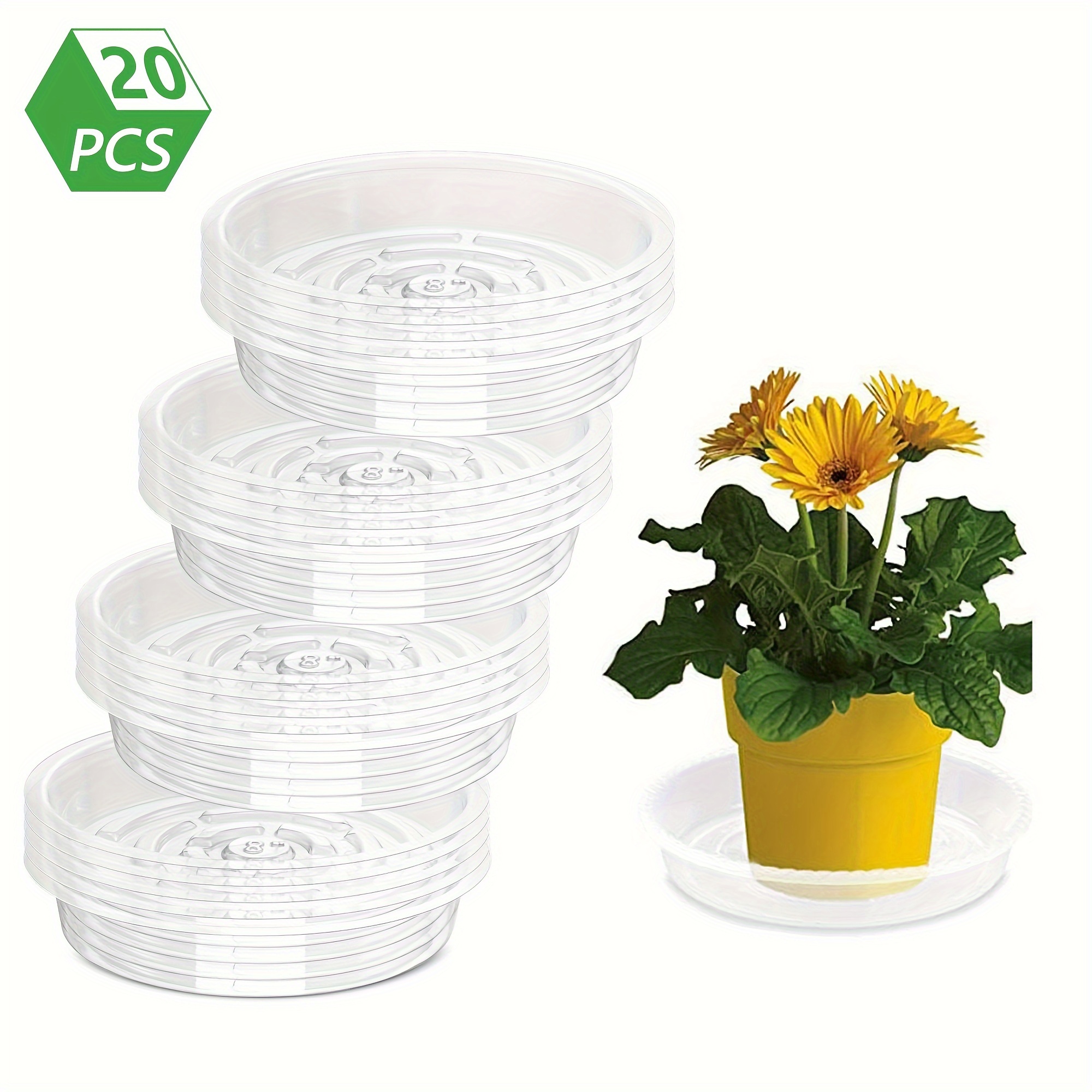 

R 20pack Plant Saucers 8inch Clear Plant Saucers Plastic Planter Trays Round Trays Heavy Duty Drip Trays Indoor And Outdoor Plants