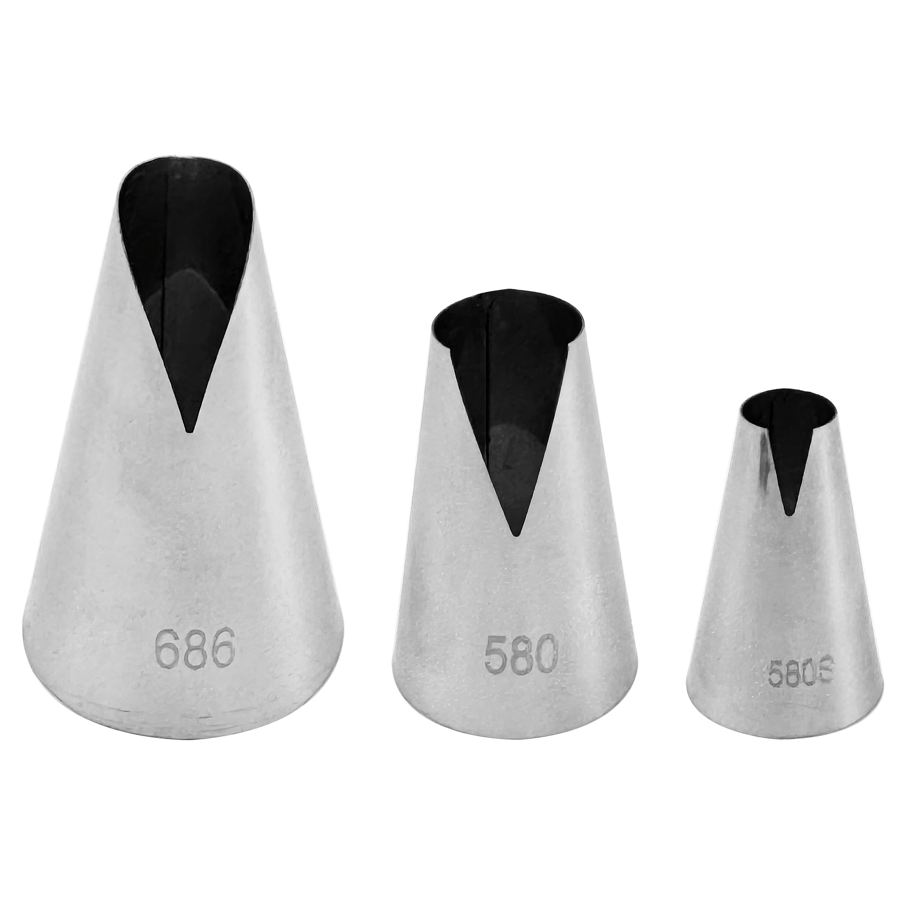 Image of 3pcs Easy Stainless Steel Cream Piping Nozzle V-shaped Wave Cake Decorating Nozzle Tube Large+medium+small Cake Piping Nozzle, Saint Cake Biscuit Decorating Stainless Steel Tube Nozzle