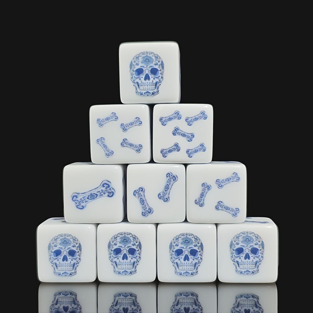 6pcs Blue Floral Skull & Bone D6 Dice Set
