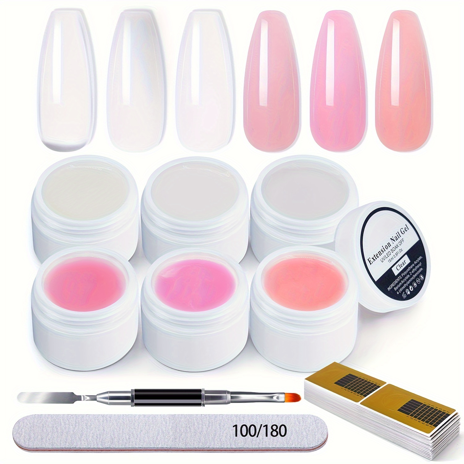 

9-piece Extended Gel Set Milk White Jelly Powder Bare Hard Gel Structure Self Leveling Uv Led Nail Enhancement Set