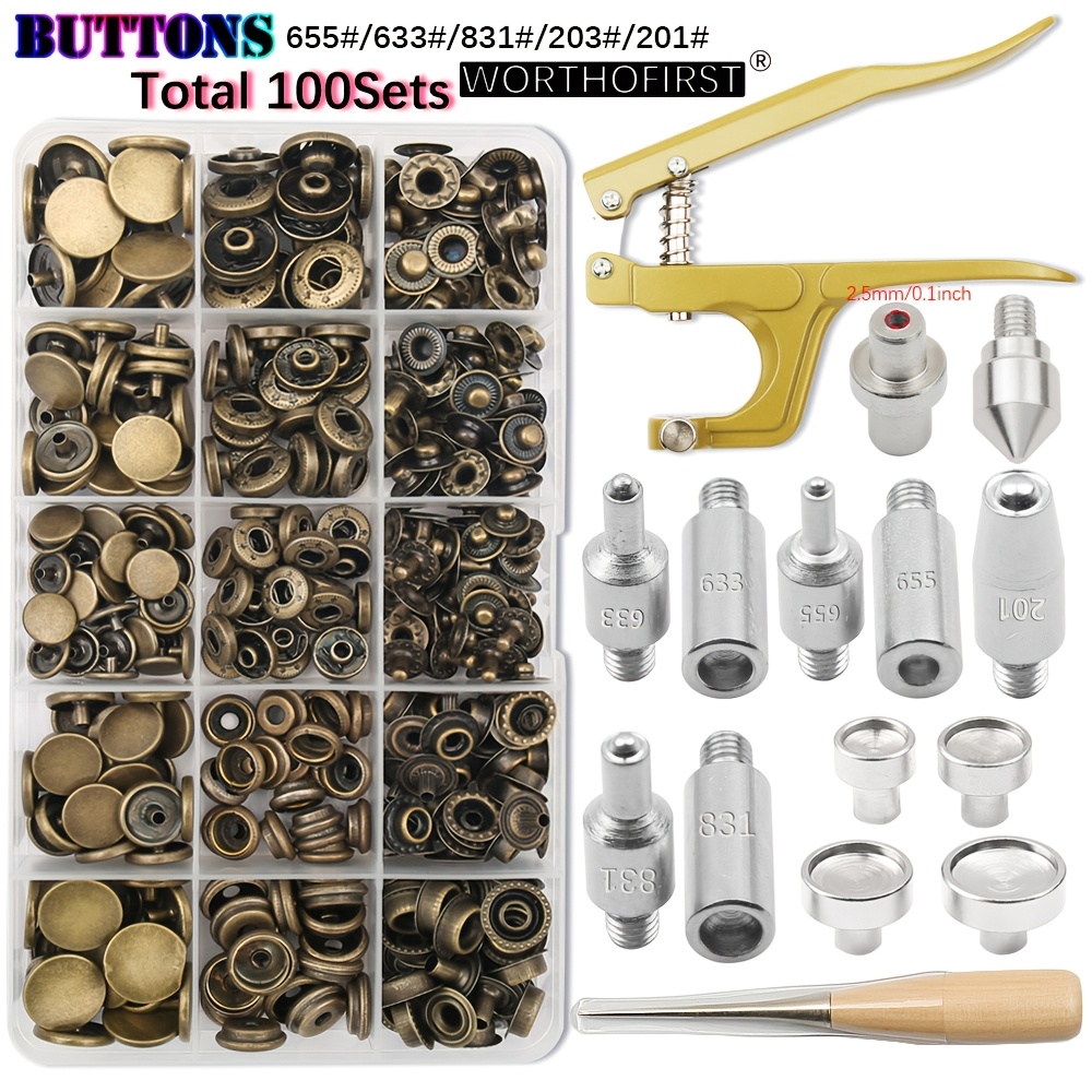 Image of 100-150 Sets Metal Snap Fasteners Button Kits With Fastener Buttons Installation Pliers Sewing Additions For Clothing Jacket Leather Craft