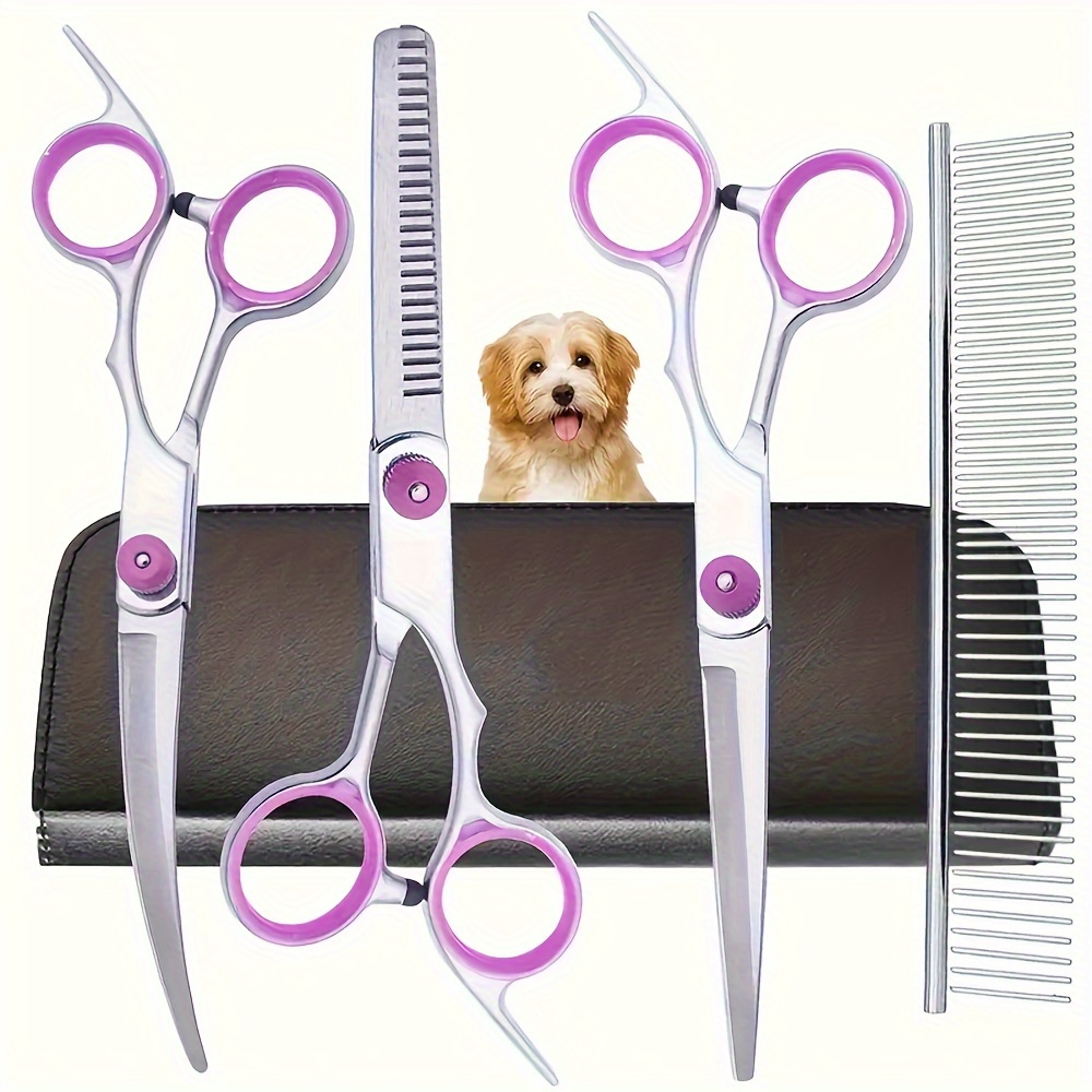 

Professional 6-in-1 Pet Grooming Scissors Set With Thinning, Straight, And Curved Shears For Dogs - Stainless Steel, , With Comb And Storage Pouch