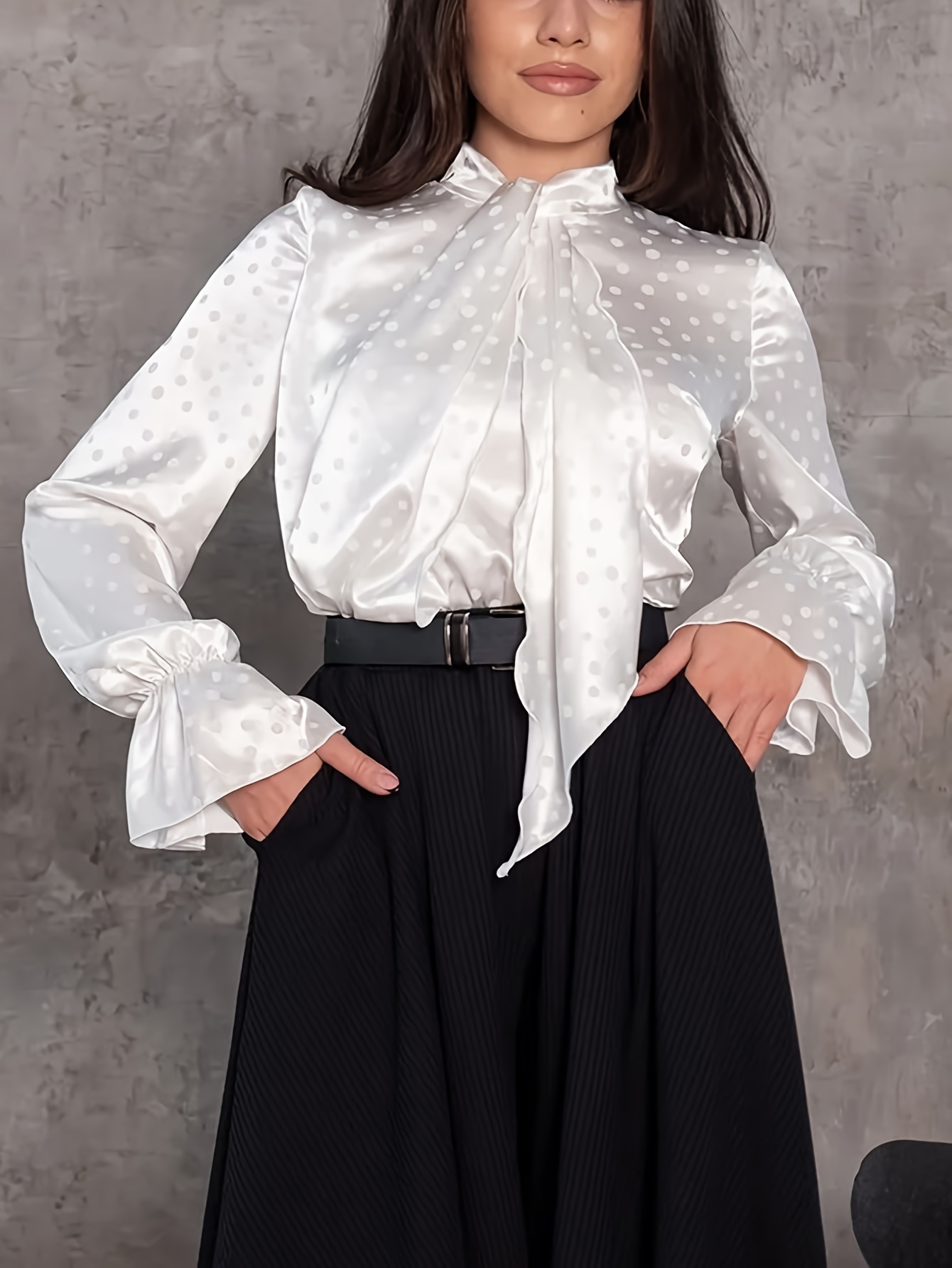 elegant plus size women's polka dot satin blouse bow tie - Temu United Arab  Emirates, image size:800x1066