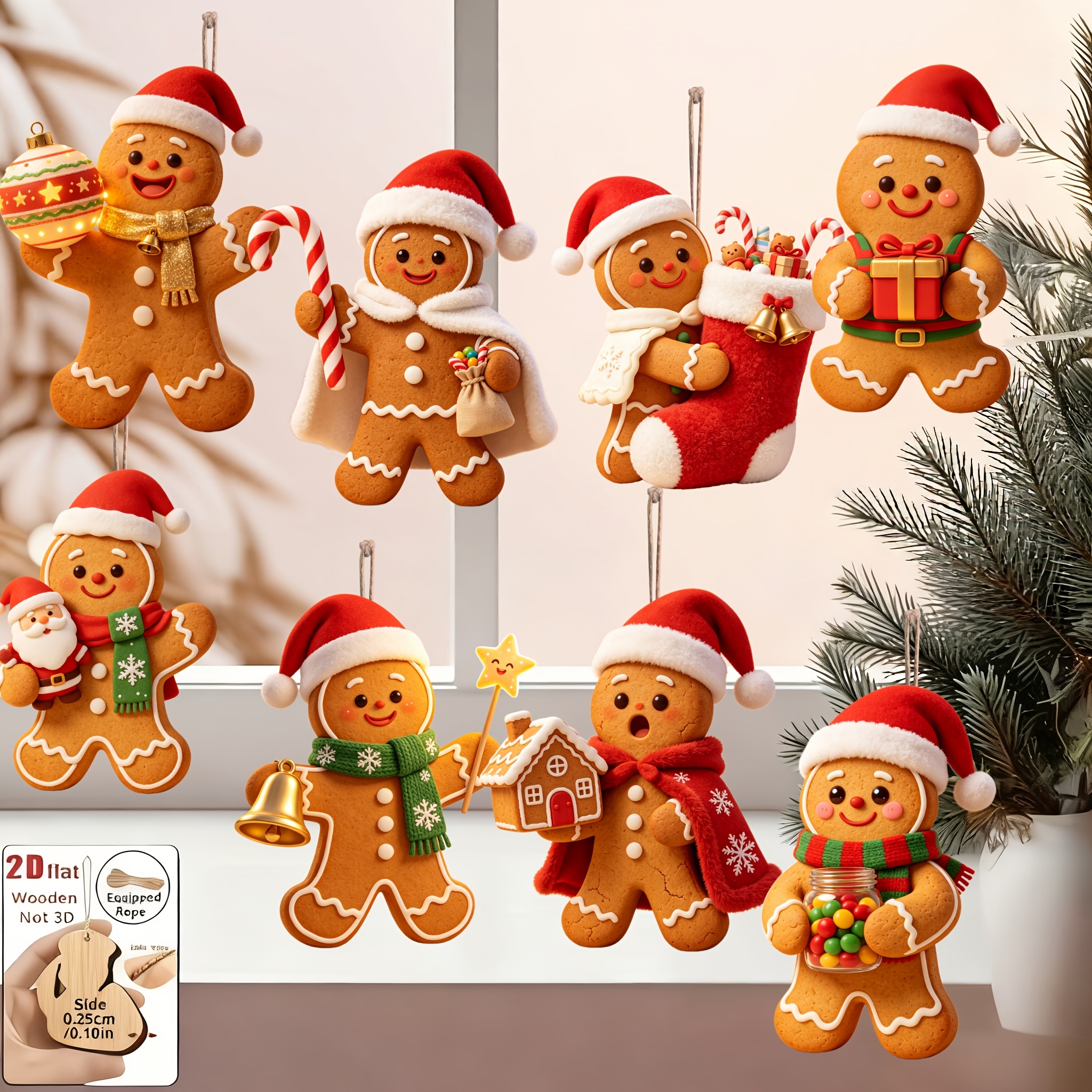 TEMU Ciondoli Natalizi a Forma di Omino di Pan di Zenzero, 8 Pezzi, Piatto 2D - Decorazione Regalo Festiva Perfetta per , per Alberi, Case, Feste e