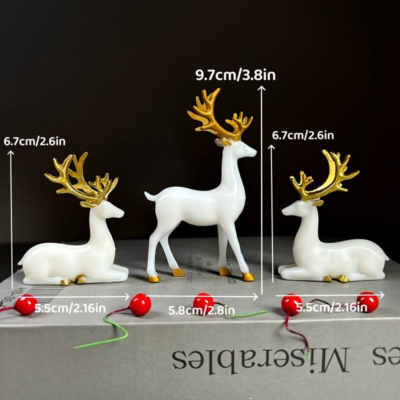 TEMU 3pcs Matte Figurines Set With , Multi-posture Standing Lying Elk Statues 7cm & 12cm Sizes, Light Luxury Tabletop Ornaments, Christmas Home Shelf