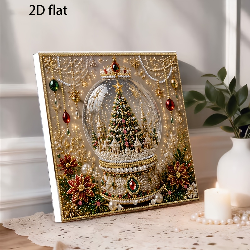 TEMU Ensemble de peinture à à , 1 pièce, impression plate bidimensionnelle encadrée, sur le thème d'une boule de Noël en verre avec un sapin de Noël,