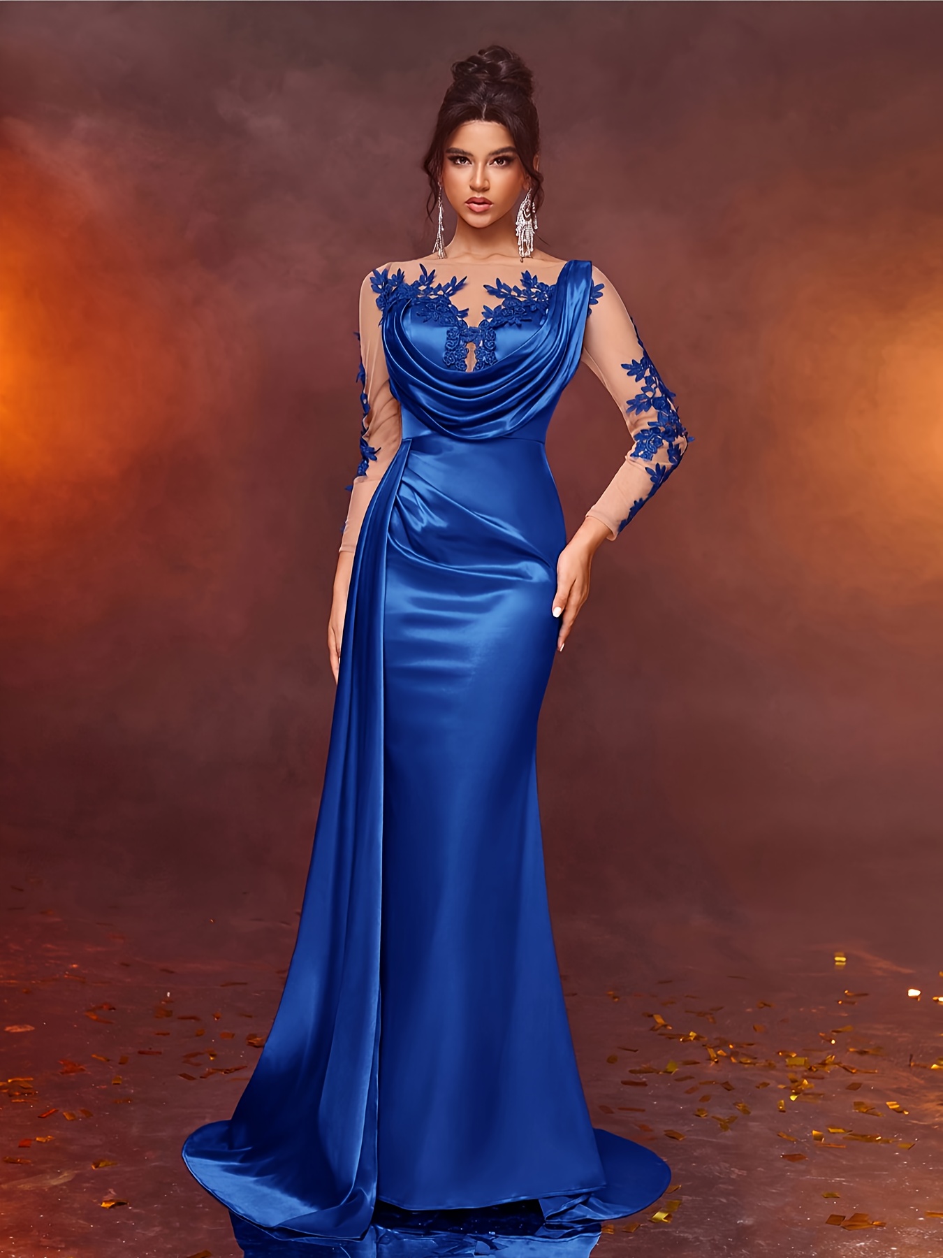formal plus size dresses Dark blue wrap plus size dress main image 1