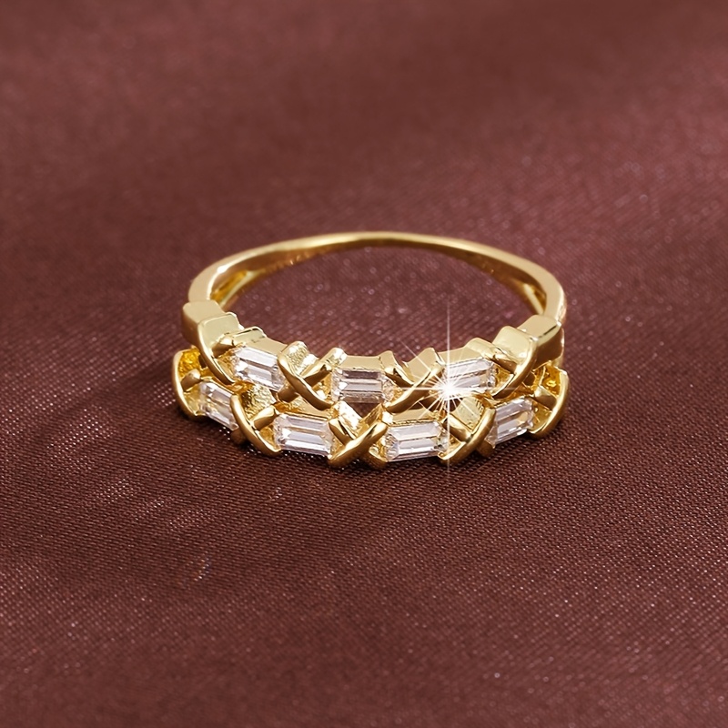 Golden Plated Square Zirconia Ring for Women
