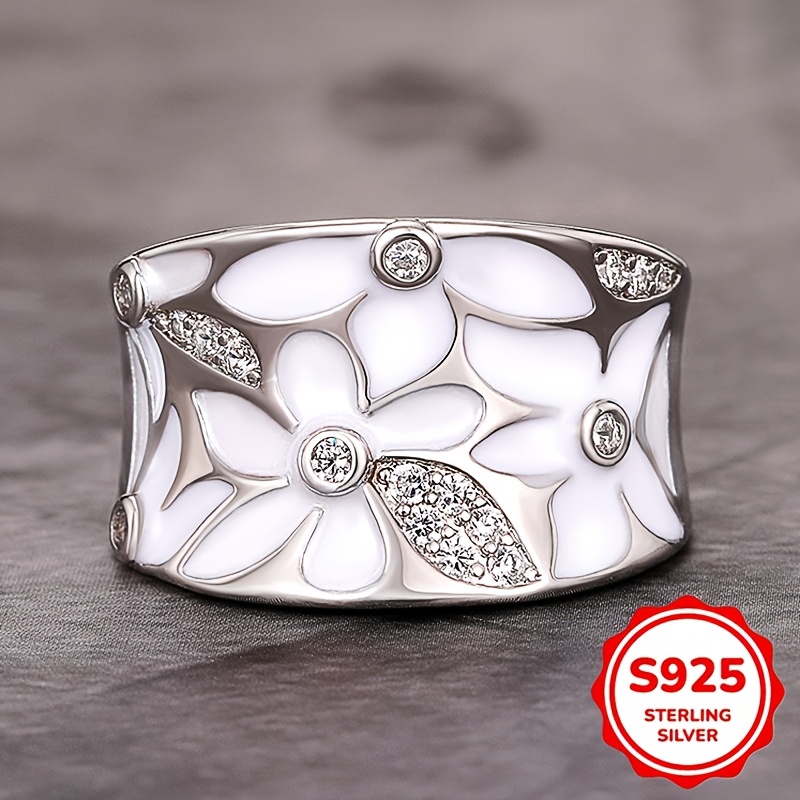 TEMU 1 S925 Silvery Ring, Exquisite Floral Micro- Synthetic Synthetic Zirconia Ring, Ring, Fashionable Women's Ring, A Gift For Her