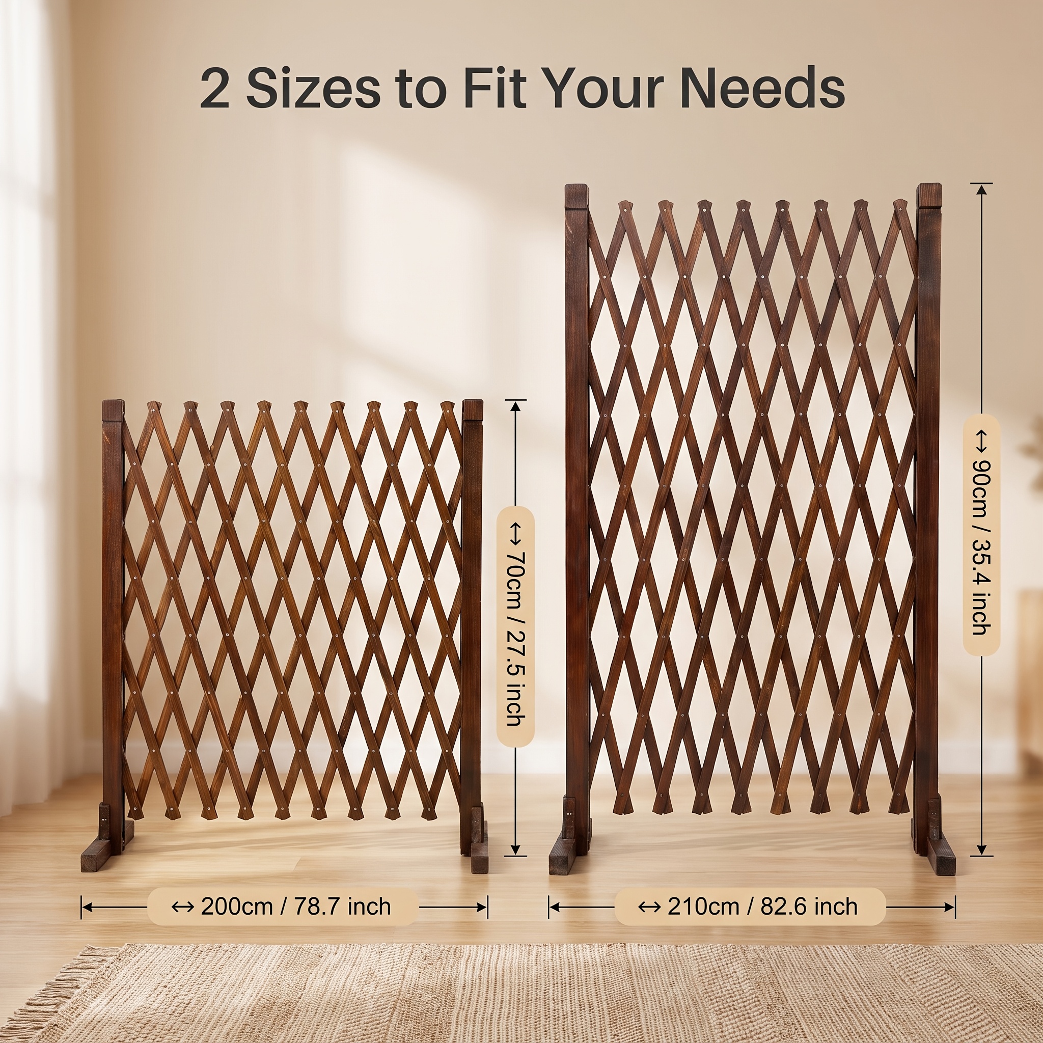 TEMU [2d Flat] Retractable Carbonized Wood Fence; Freestanding Cat And Dog Pet Gate; Wooden Climbing Trellis; Garden Border Patio Decoration; 2 Sizes