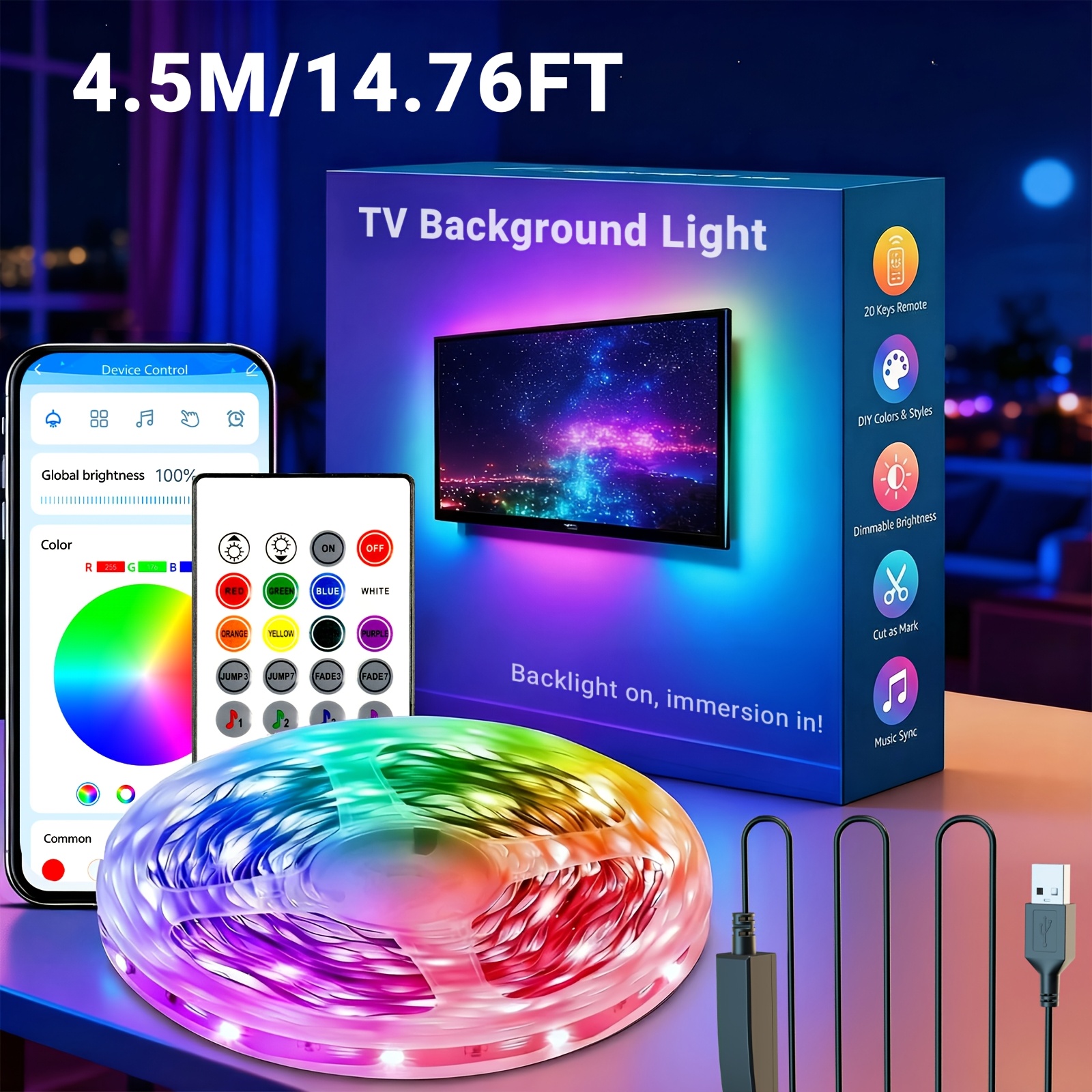 TEMU Tv Led Backlight, Suitable For Smart Tvs. Light Can Adjust The Rgb Color And Supports App Control (timing, Music Rhythm). The Sensitive And