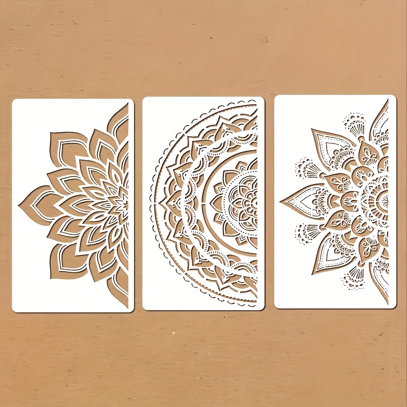 Image of 3pcs Set 8.0x14.0 Inch Reusable Mandala Templates - Plastic Painting Stencils, For Wall Art, Tiles, Furniture, Wood, Canvas And Indoor Outdoor Decor