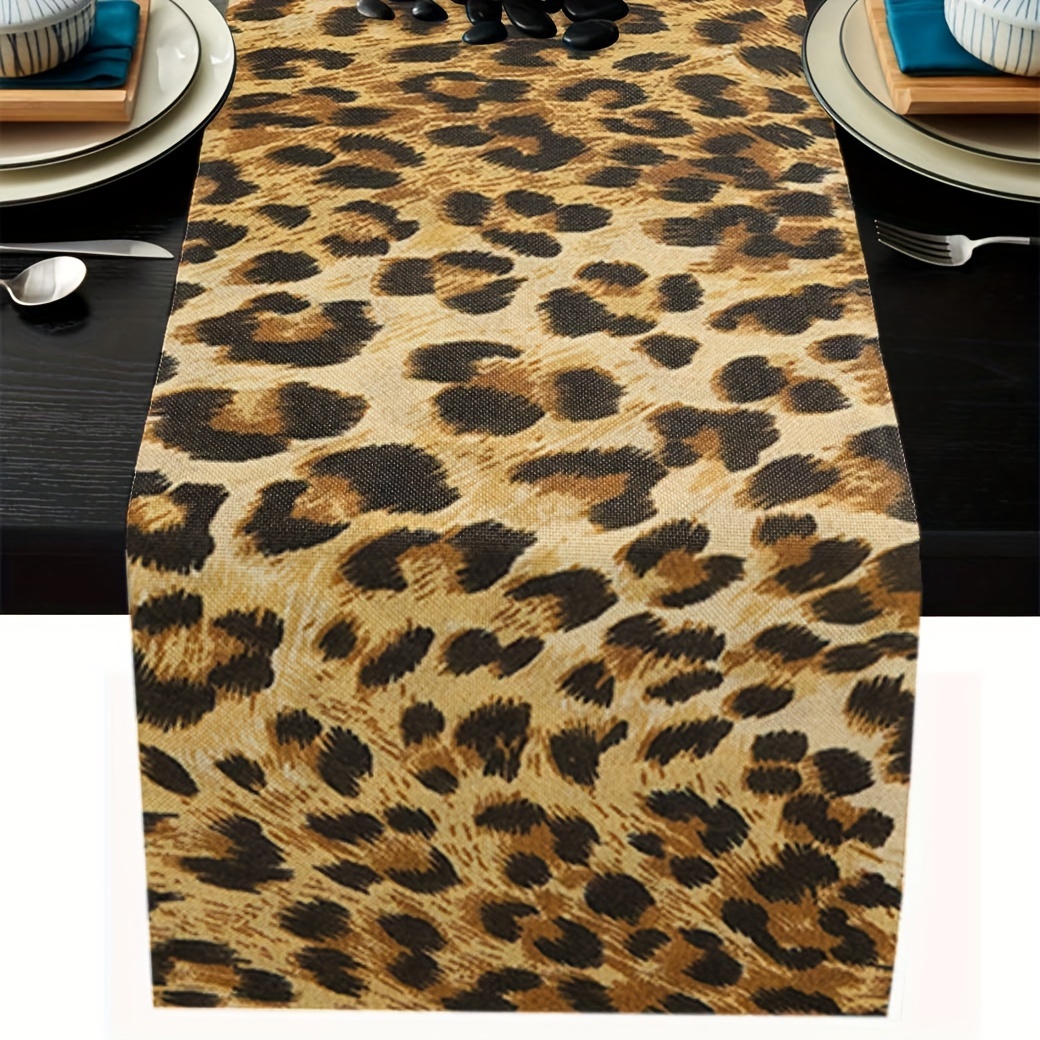 

1pc, Table Runner, Leopard Printed Table Runner, Party Supplies, Fabric Decorations For Wedding, Birthday, Baby Shower, Natural Wildlife Safari Decoration