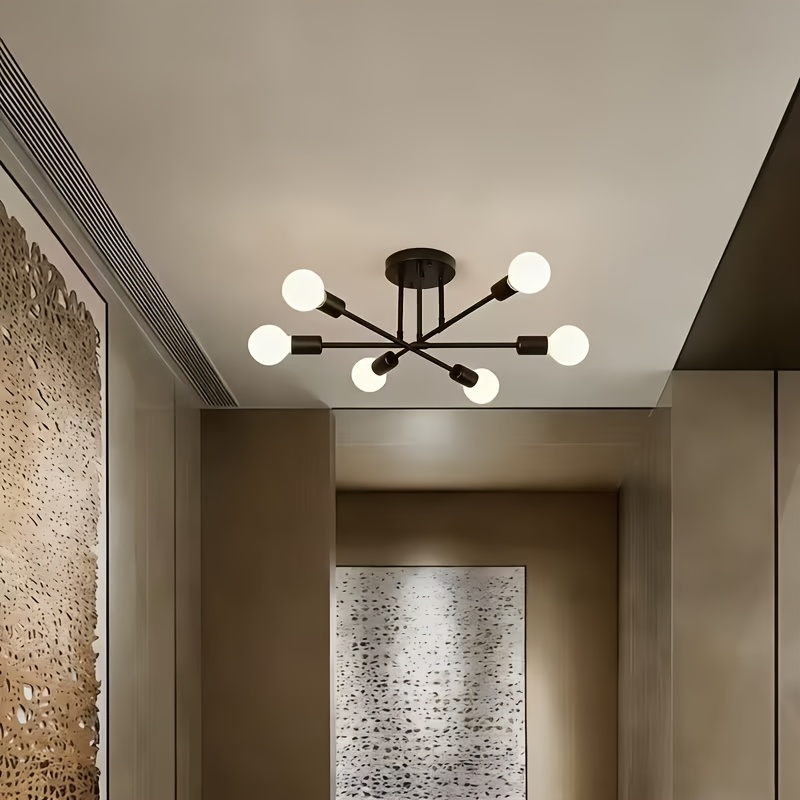TEMU Modern 6-light Black Ceiling Fixture, Industrial Style Chandelier For Kitchen And Dining Room, Sputnik Ceiling Lights For Bedroom And Living