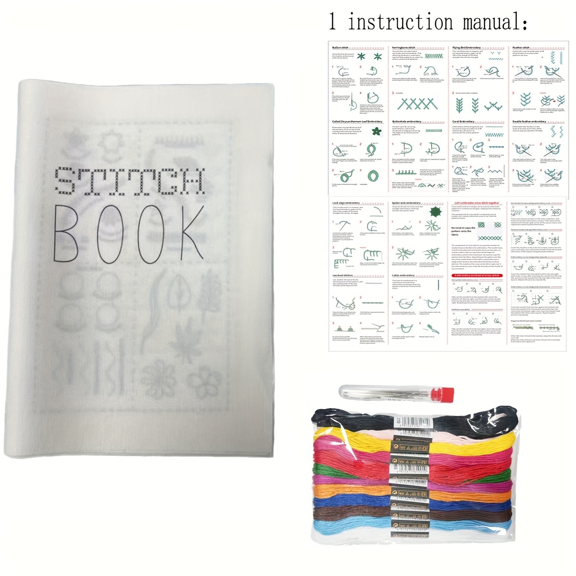 TEMU Diy Embroidery Book With Step--step Needlecraft Guide Suitable For Beginners & Hobbyists - Themed With Instructions, Fabric Guide - - Sewing