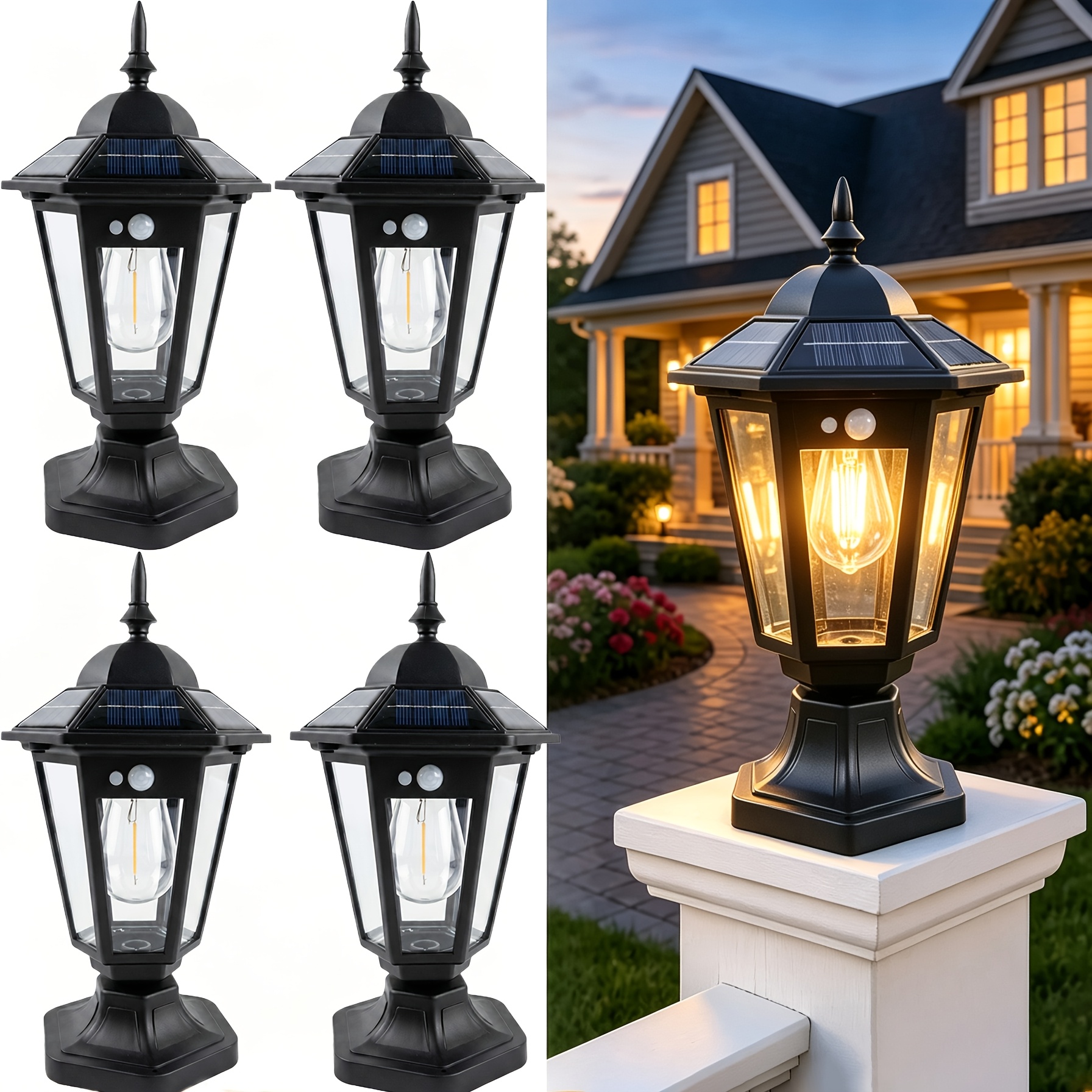 TEMU [ New Model ] 2/4pcs Solar Outdoor Lamp Post, With Built-in Lithium Battery, Suitable For Automatic Solar Garden Lighting On , Courtyards, And