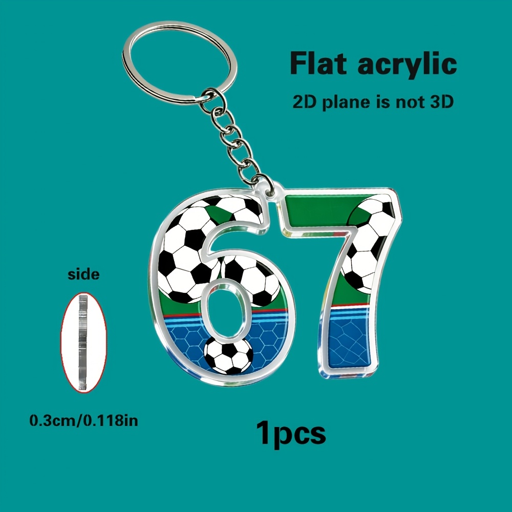 2d Flat, 2d Flat 1pc/5pcs/10pcs No. 67 Football Themed Acrylic Keychain, Creative Number Keychain Pendant, Sporty Small Gift, 2d Flat