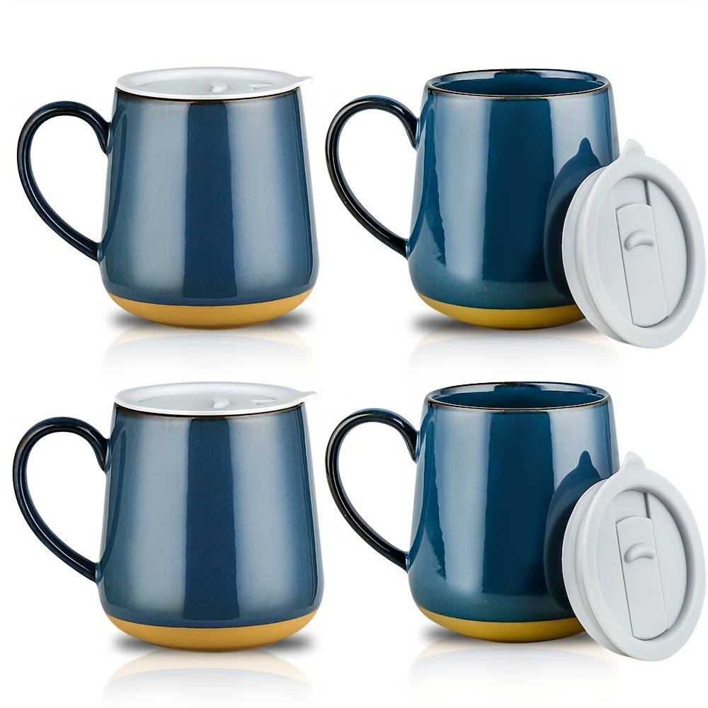 

Hvh Ceramic Coffee Mug With Lid, 17oz Coffee Mugs Set Of 4, Ceramic Coffee Cups Set With Large Handle, Large Ceramic Mug With Lid For Coffee, Tea And More, Farmhouse Style