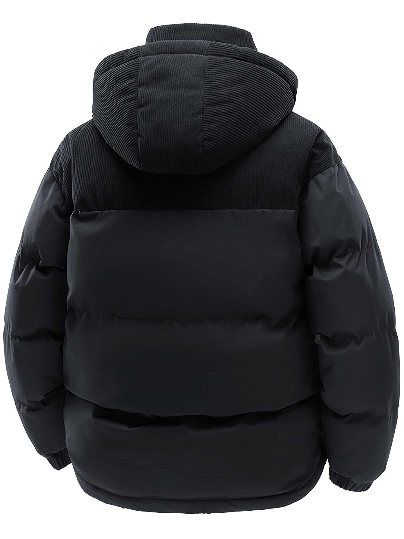 Men's Windproof Winter Jacket with Detachable Hood & Patchwork Design
