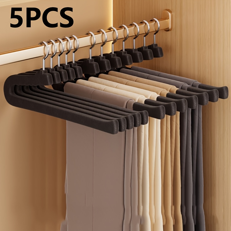 5/10pcs Black Velvet Goose-shaped Pants Hangers Set | Non-slip, Seamless, Home And School Use, Plastic Material