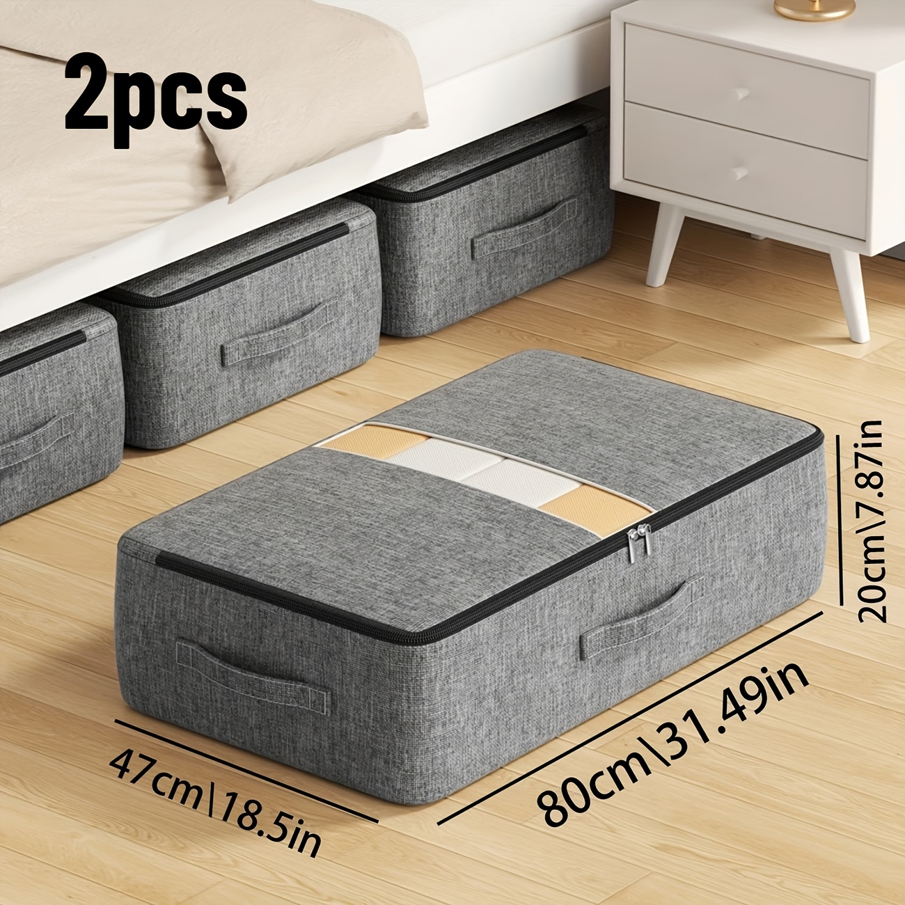 TEMU 2pcs Storage For Under The Bed, Suitable For Home Use And Moving, Large Capacity Storage, Thick Fabric With A Window For Visibility, Ideal For