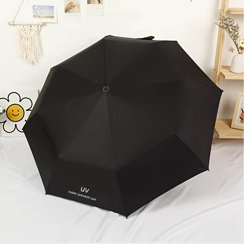 TEMU Solid Color Uv Protective Folding Umbrella With 8 Strong Reinforced Ribs, Casual Lightweight Portable & Durable Umbrella For Men & Women