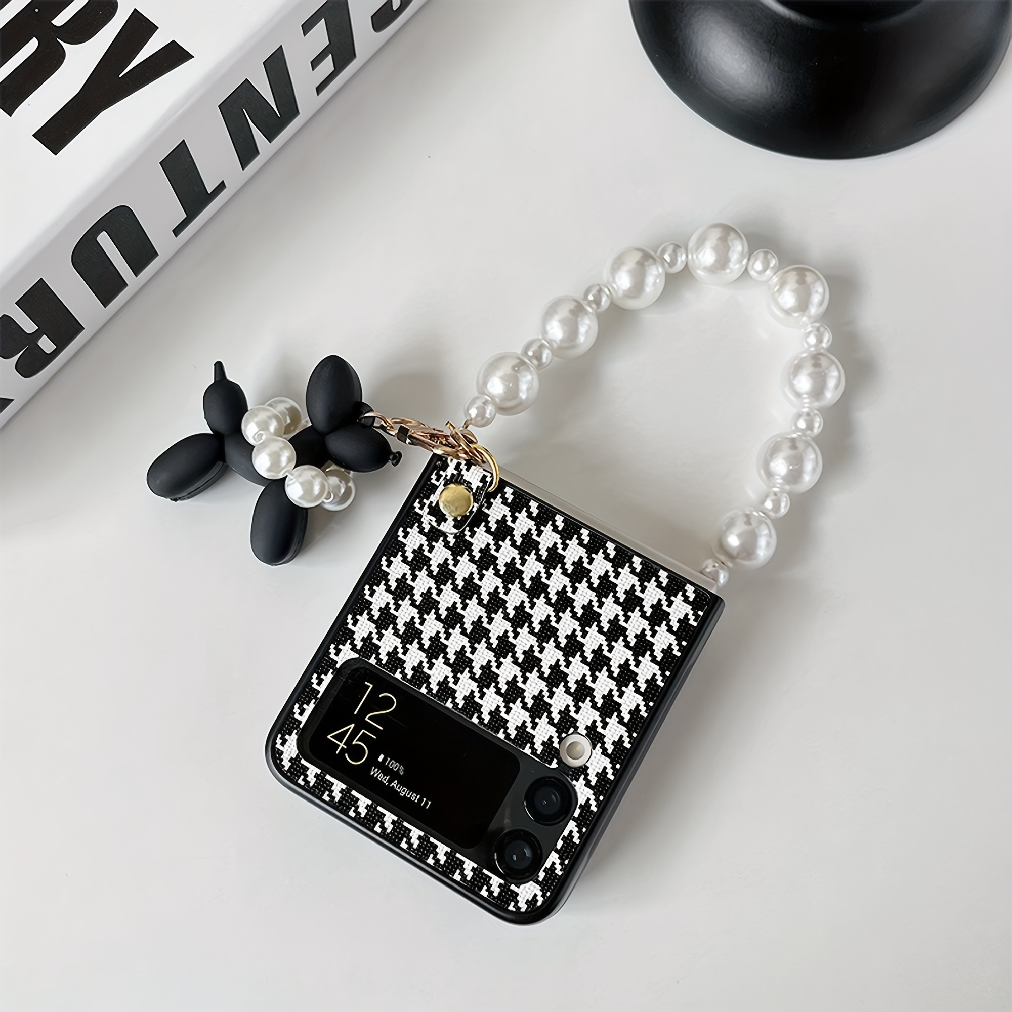 TEMU Étui de téléphone en et blanc chaîne de pour Samsung Z 6 Mignon étui de téléphone pour filles