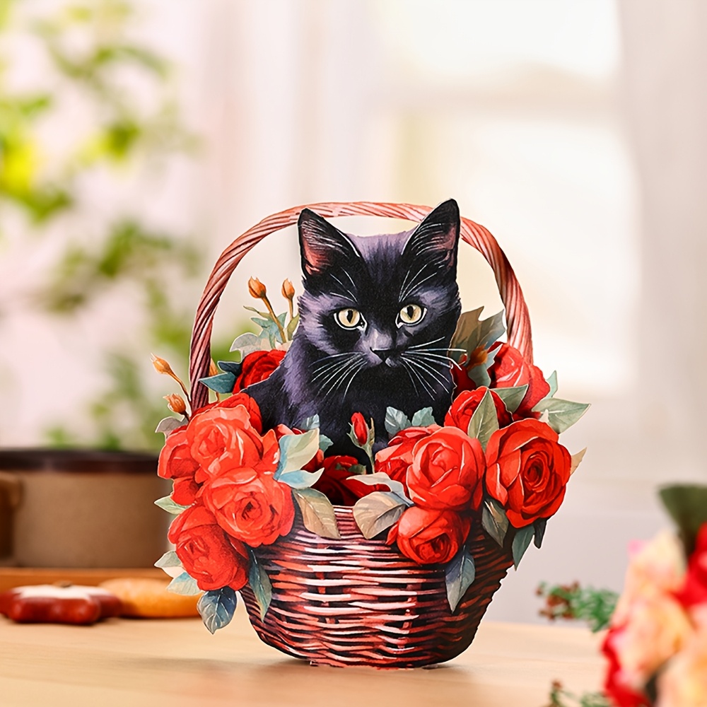 

3d Pop- Cat & Basket Ornament - Ideal For Anniversaries, Valentine's, & Father's Day With Envelope Hanging Decoration, Decor|elegant Ornament|vibrant Colors, Cat Lover Gifts